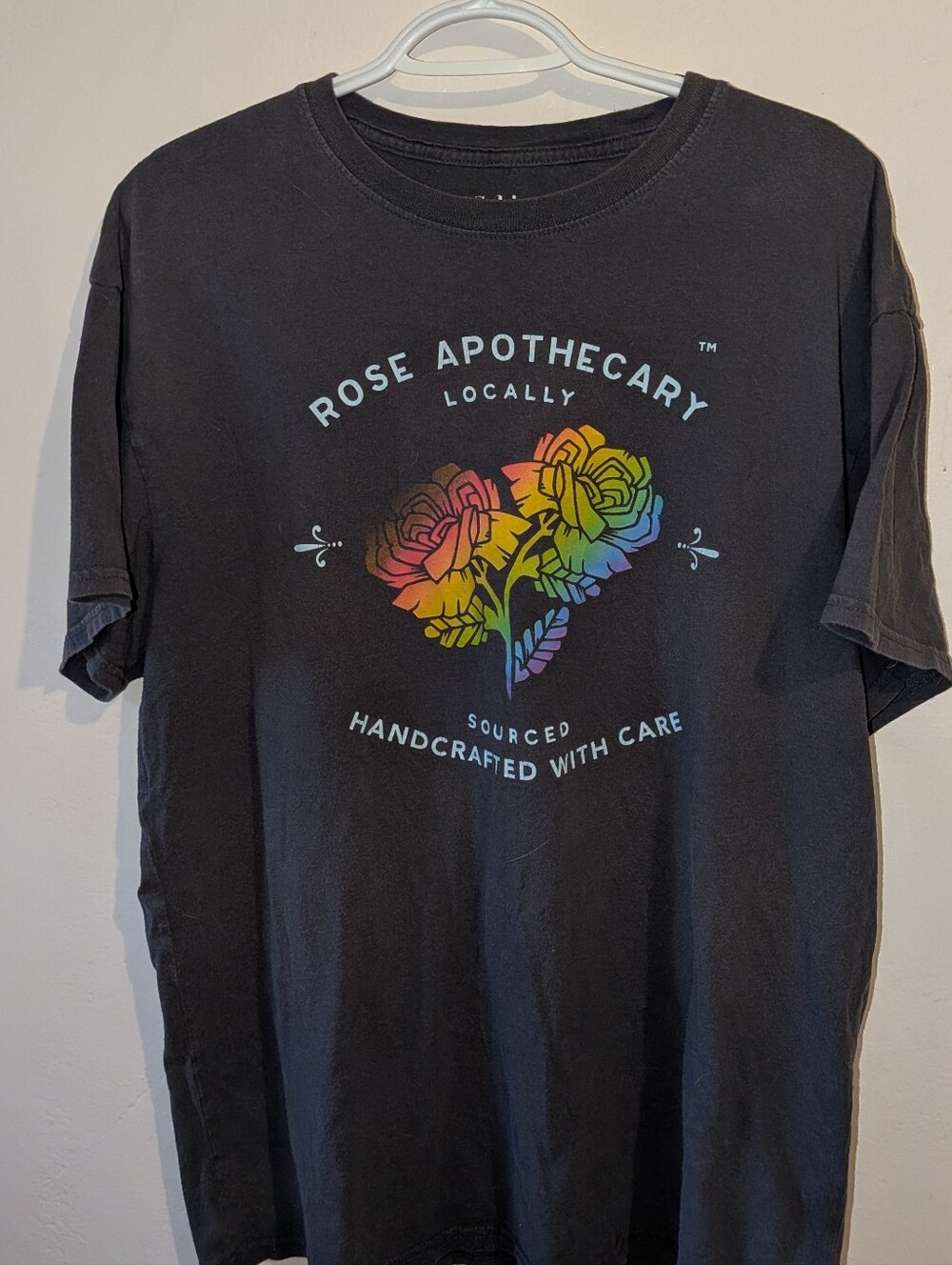 Rose Apothecary Graphic Tee - Black with Rainbow Floral Size XL